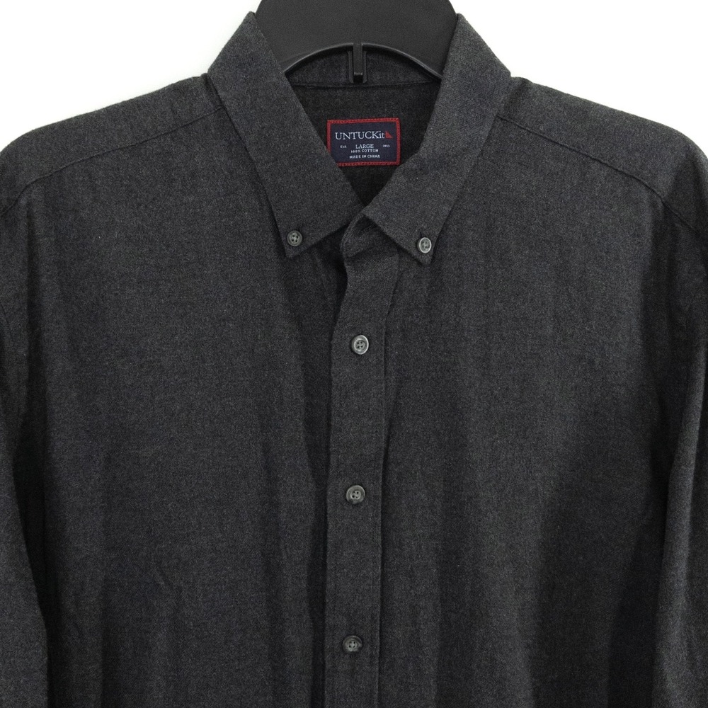 UNTUCKit Men's Large Charcoal Gray Flannel Cotton Button Down Shirt Long Sleeve